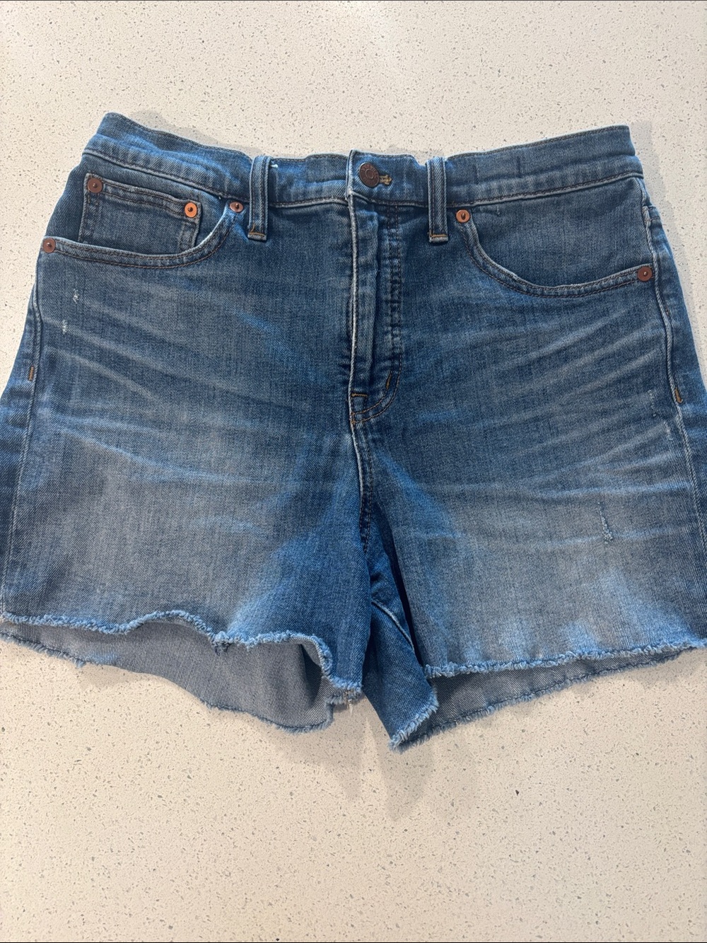 Madewell Distressed High-Rise Blue Denim Cutoff Shorts, Size 29